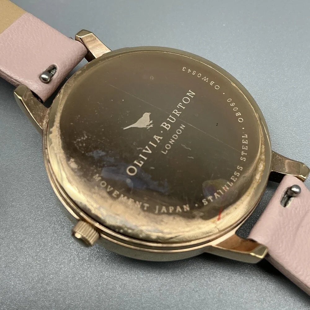Olivia Burton Wild Flower Womens Watch 34mm Pink Strap Gold Tone New Battery